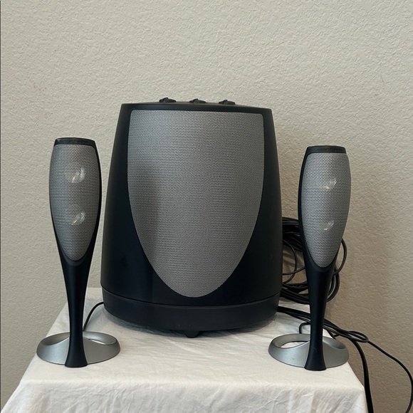 Sleek Black and Silver Portable Speaker System